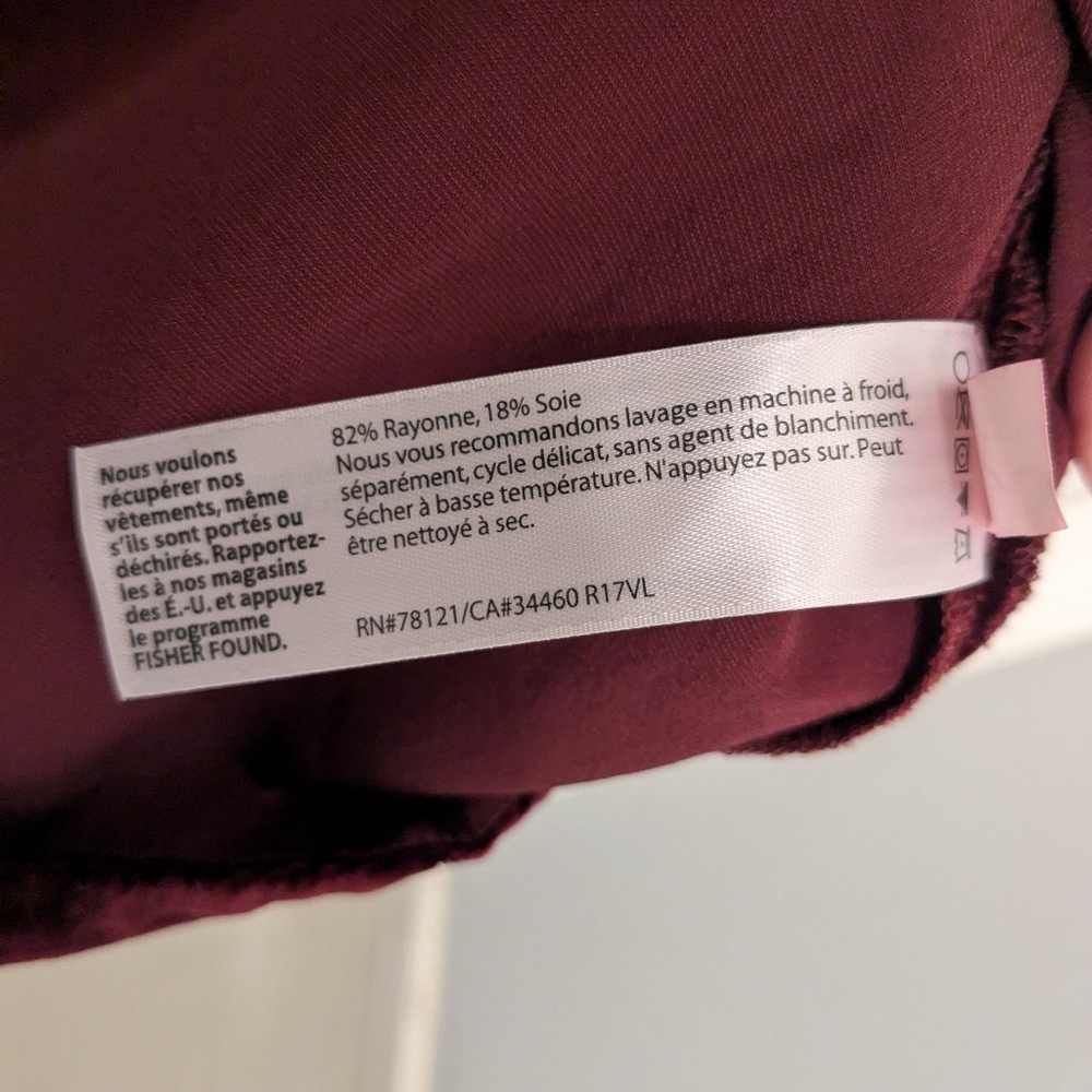 EILEEN FISHER Ballet Neck Velvet 3/4 Sleeve Top in Burgundy Size M - Picture 5 of 7